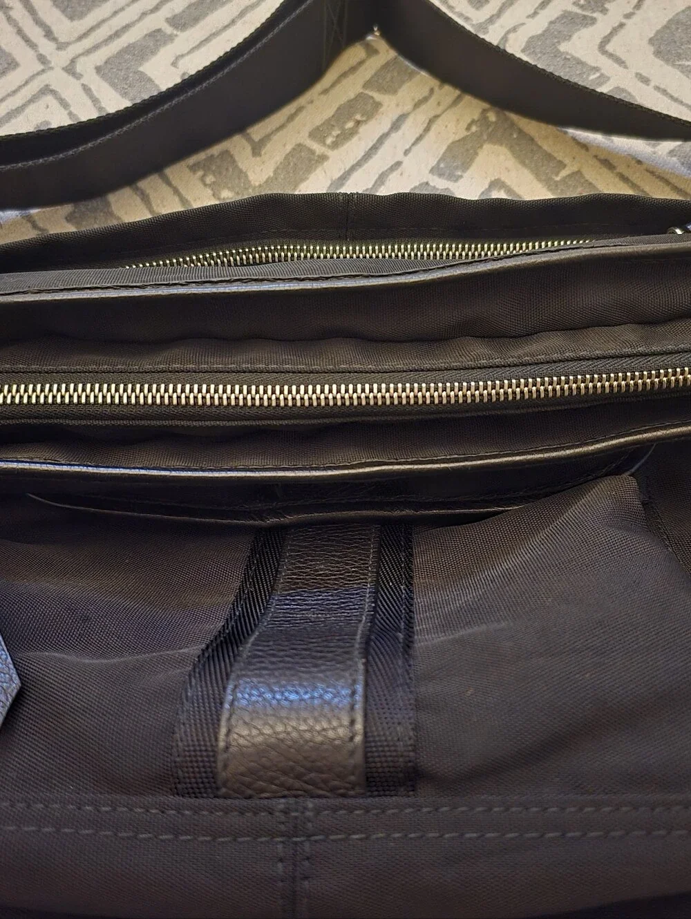 Hugo Boss Black Unisex Canvas Messenger Bag with Leather Trim & Adjustable Strap